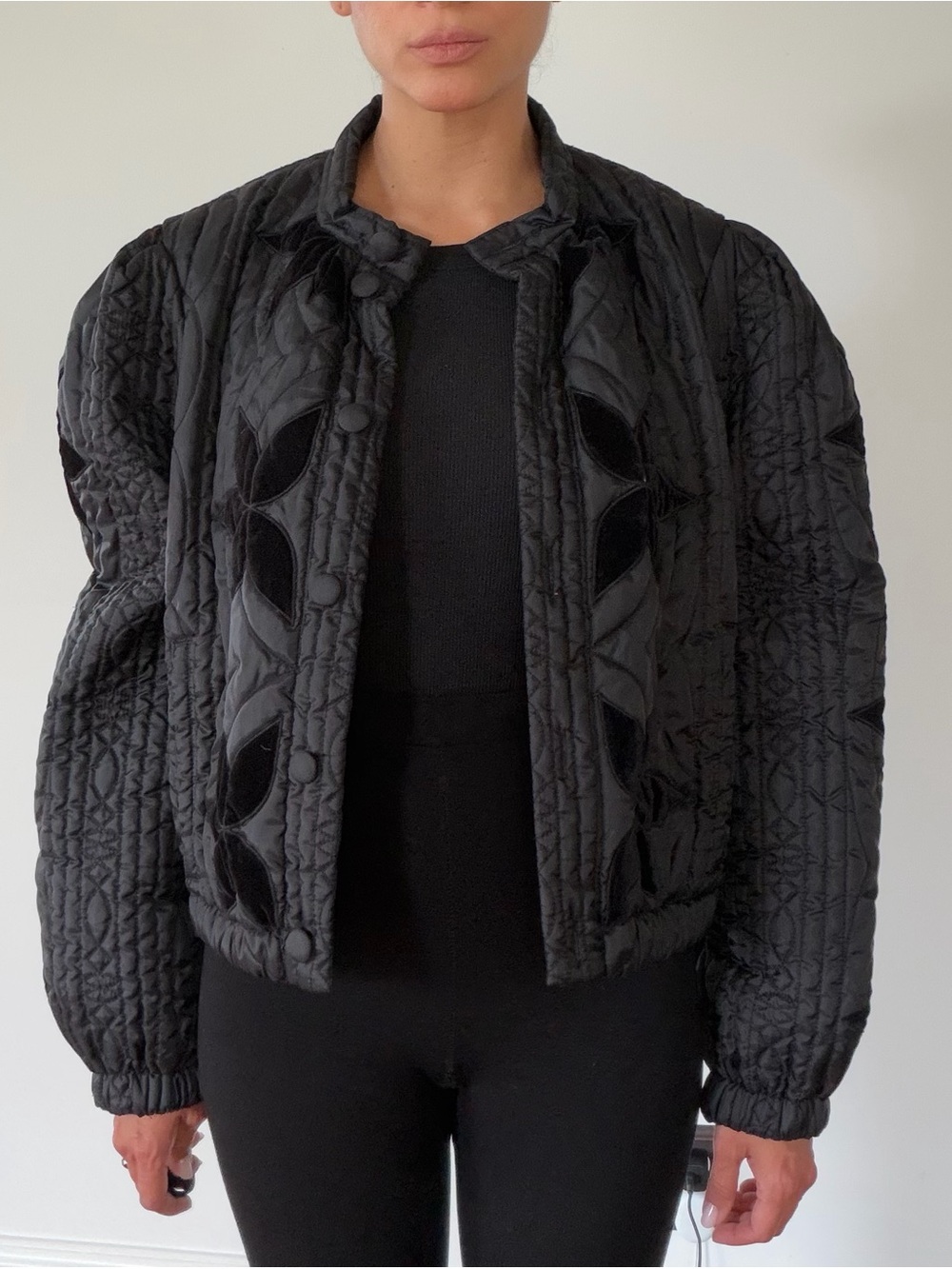 Free People Black Quilted Velvet Floral Bomber Jacket - Picture 4 of 5